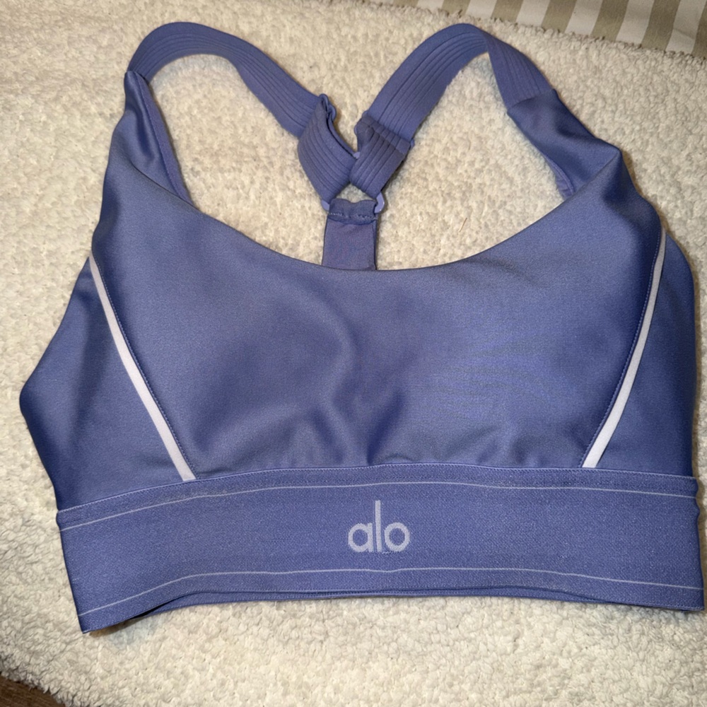 ALO Yoga Lavender Purple Sports Bra with White Trim